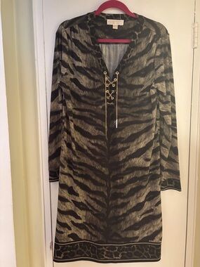 MICHAEL Michael Kors Olive and Black Animal-Print Lace-Up Dress